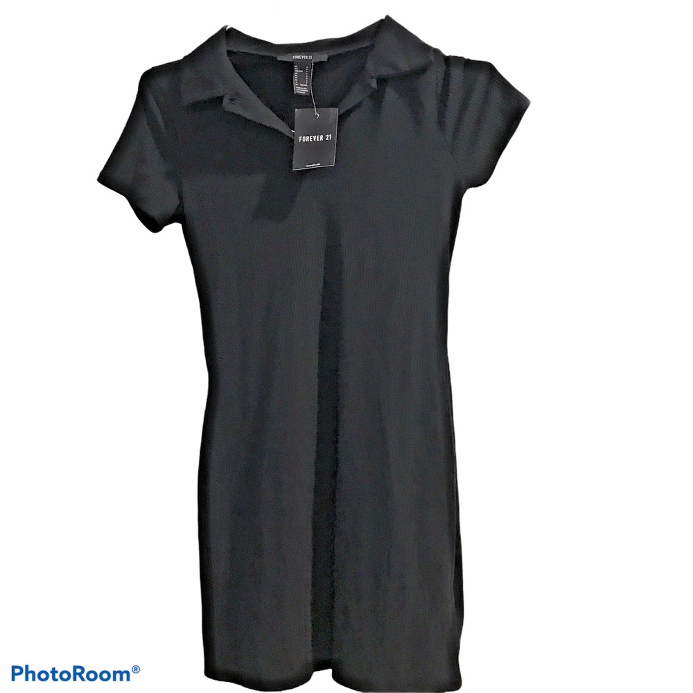 Forever 21 Size Small Short Sleeve Collared Knit Black Dress NWT MSRP $18